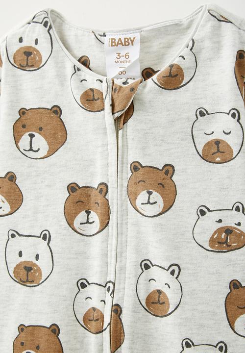 Cotton On - The short sleeve zip romper - oatmeal marle/beary cute