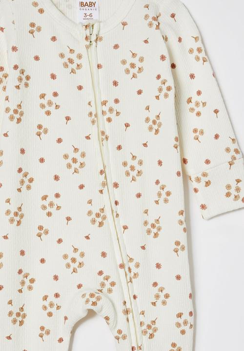 Cotton On - Organic pointelle zip romper - milk/ditsy daisy