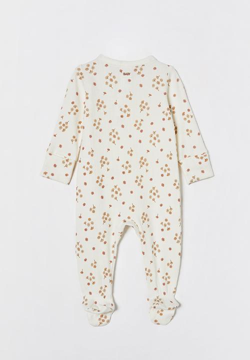 Cotton On - Organic pointelle zip romper - milk/ditsy daisy