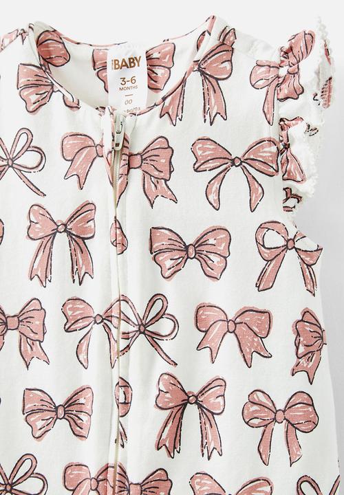 Cotton On - The short sleeve zip romper - vanilla/sketchy bows