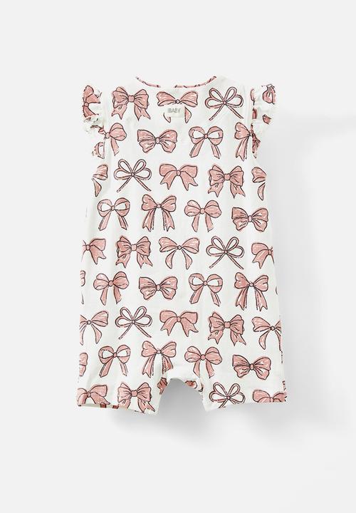 Cotton On - The short sleeve zip romper - vanilla/sketchy bows