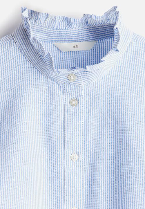 H&M - Frill-trimmed oxford blouse - blue & striped