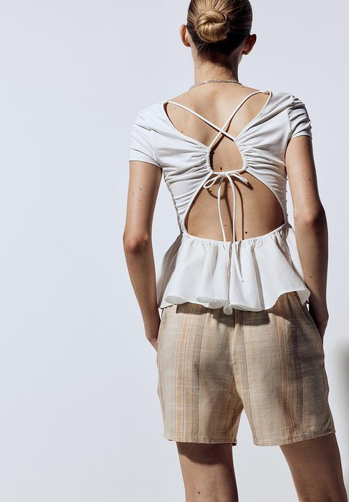 H&M - Open-back peplum top - cream