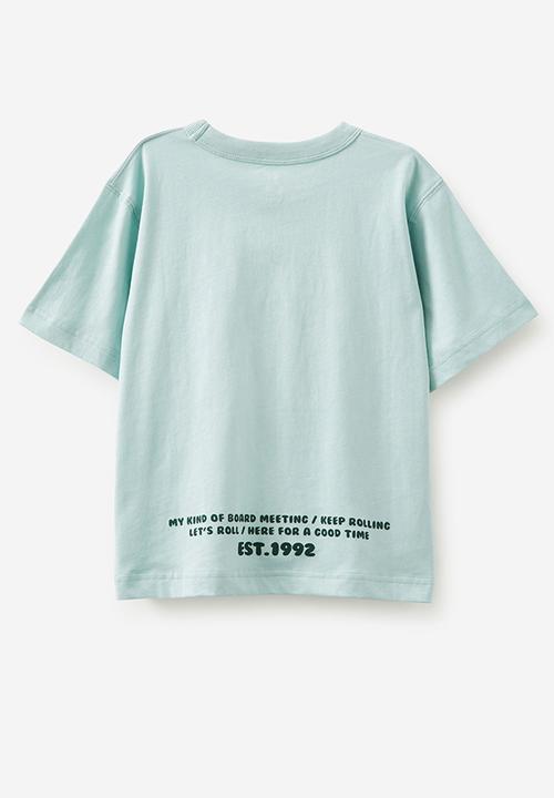 Cotton On - Jonny short sleeve print tee - barber blue/good times pizza