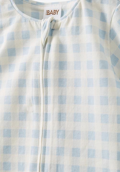 Cotton On - The billie short sleeve zip romper - frosty blue/gingham