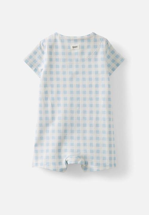 Cotton On - The billie short sleeve zip romper - frosty blue/gingham