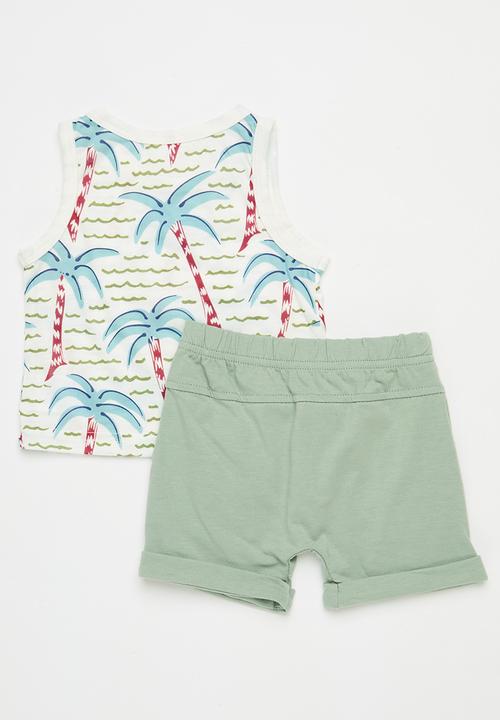 Pop Candy - Printed vest & short set - green & white