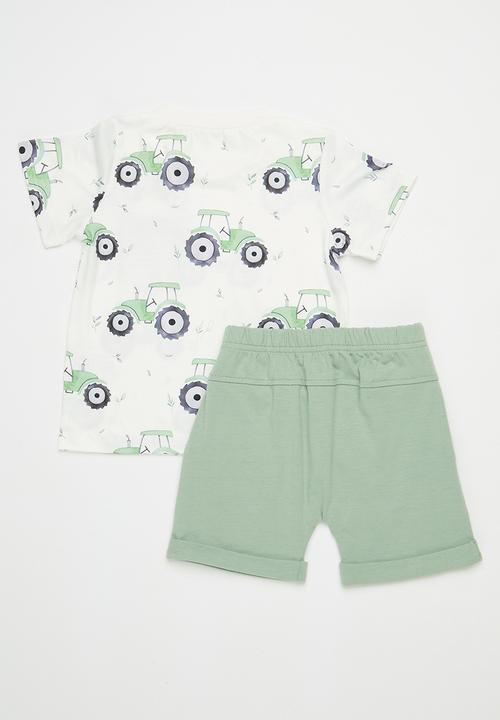 Pop Candy - Contrast pocket tee & short set - green & white