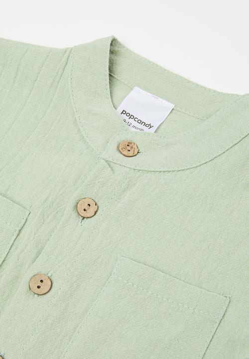 Pop Candy - Button down shirt & short set - sage green