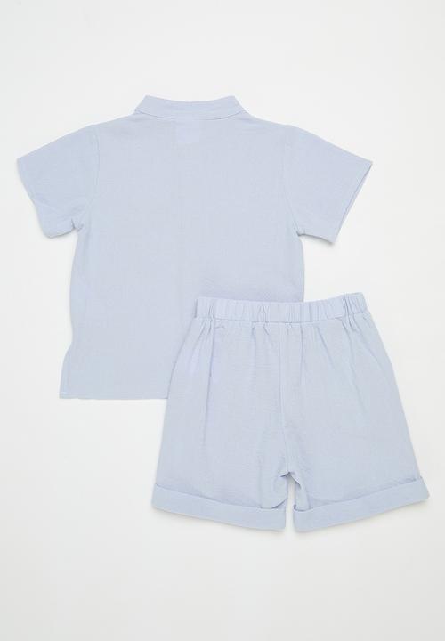 Pop Candy - Button down shirt & short set - light blue