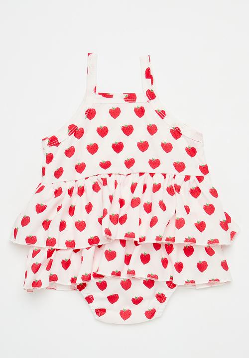 Pop Candy - Printed tiered dress - red & white