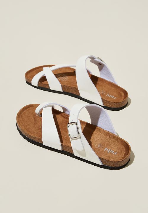 Cotton On - Rex Toe Loop Slide - White Tumbled Vegan Leather