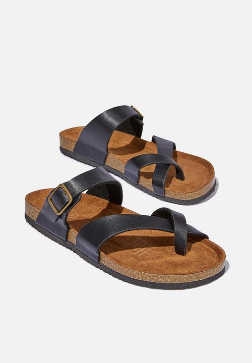 Cotton On - Rex Toe Loop Slide - Black Tumbled