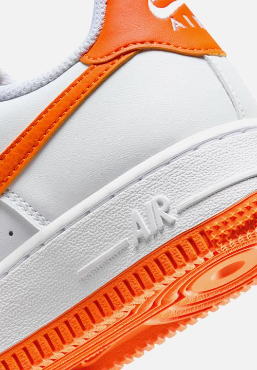 orange and white airforce ones