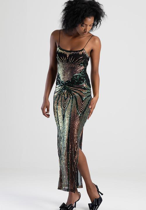 SISSY BOY - One To Watch: Basic Glam Maxi Dress With Shaped Neckline - Black/Holographic