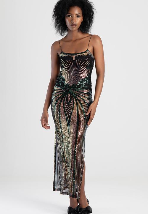 SISSY BOY - One To Watch: Basic Glam Maxi Dress With Shaped Neckline - Black/Holographic
