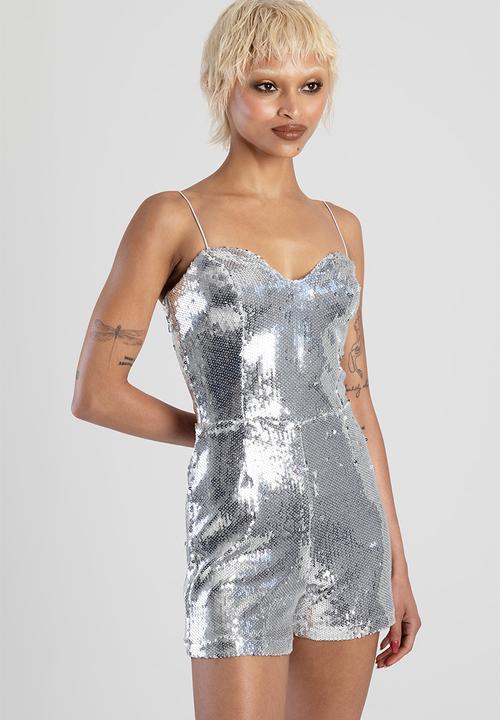 SISSY BOY - Playsuit With A Deep V Corset Bodice - Silver