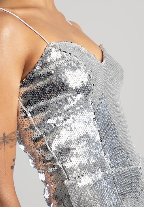 SISSY BOY - Playsuit With A Deep V Corset Bodice - Silver