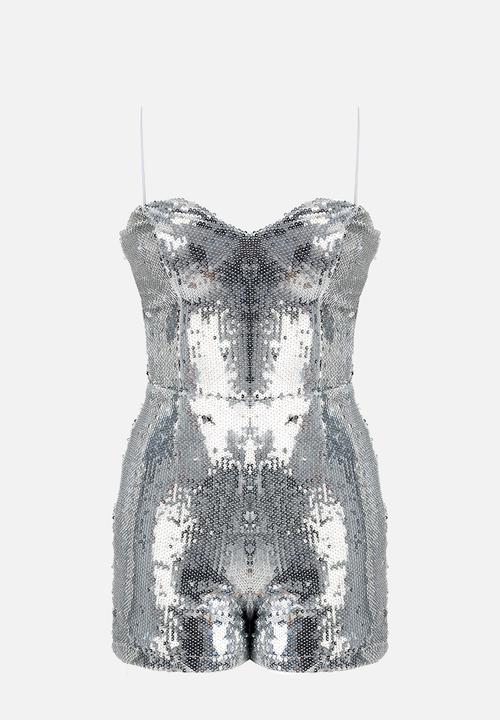 SISSY BOY - Playsuit With A Deep V Corset Bodice - Silver