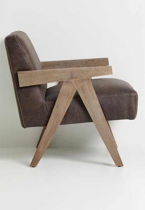 Sixth Floor - Corby genuine leather occasional chair - Greywash Andes brown 