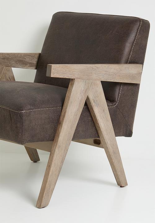 Sixth Floor - Corby genuine leather occasional chair - Greywash Andes brown 