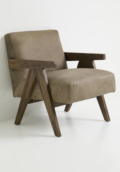Sixth Floor - Corby genuine leather occasional chair - Walnut Andes stone