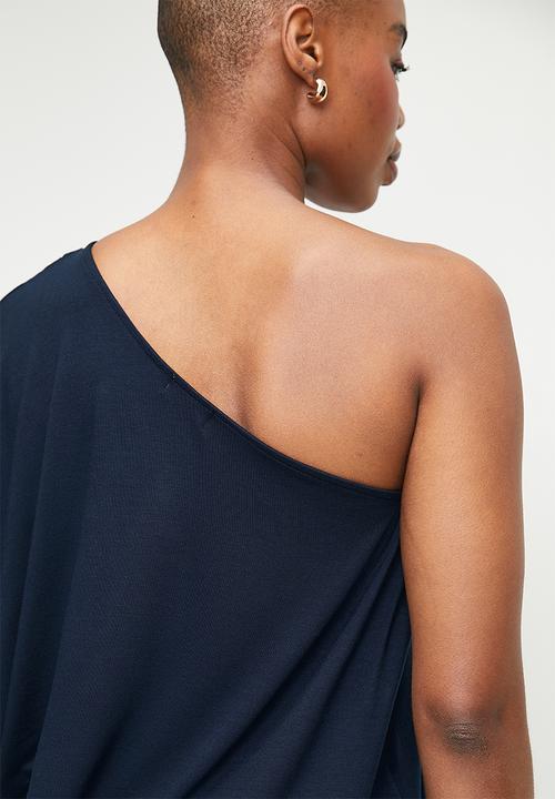 edit - V/L Asymmetrical Drape Top - Navy