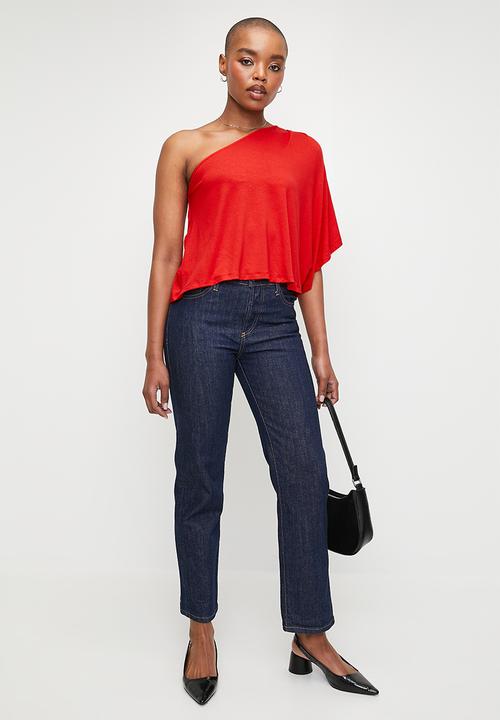 edit - V/L Asymmetrical Drape Top - Red