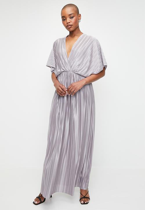 Plisse dolman sleeve maxi dress-Grey