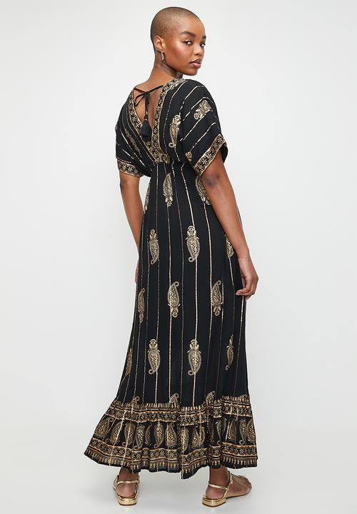 Stella Morgan - Paisly Foil Border Maxi Dress - Black