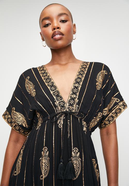 Stella Morgan - Paisly Foil Border Maxi Dress - Black