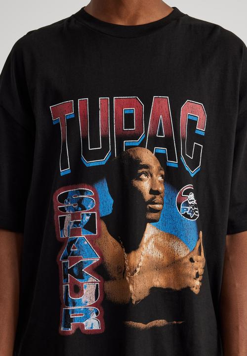 Factorie - Oversized Music Merch T Shirt - Lcn Bra Black/Tupac Looking Up