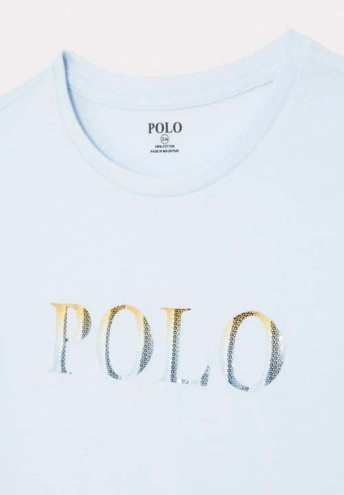 POLO - Girls maya sequin curved hem tee - ice blue