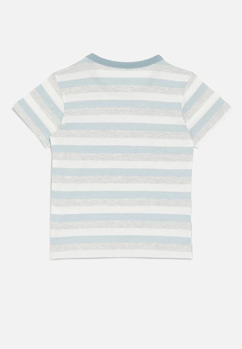 Pop Candy - Good vibes striped tee - light blue & grey