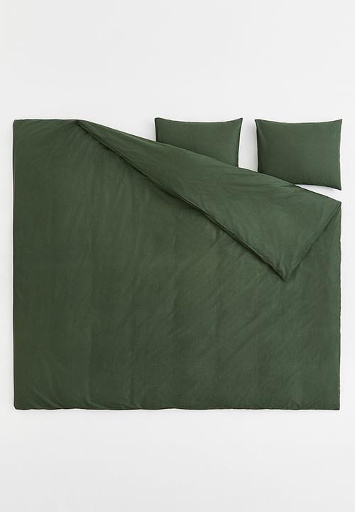 H&M - Cotton double/king duvet cover set - dark green