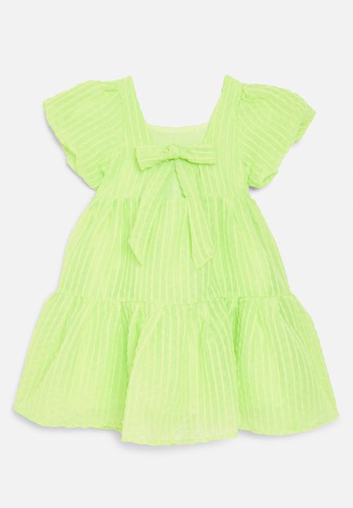 Pop Candy - Puff sleeve texture dress-lime green