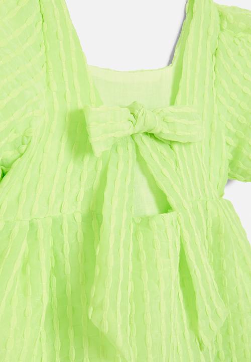 Pop Candy - Puff sleeve texture dress-lime green