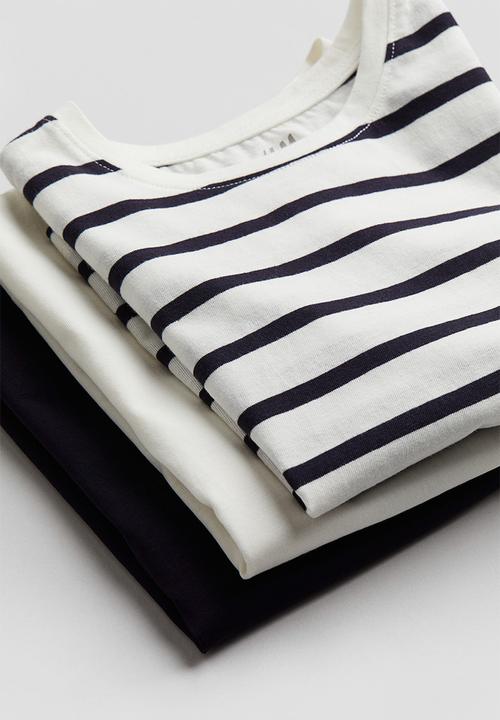 H&M - 3 pack cotton tops - navy blue & white