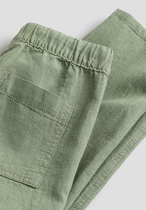 H&M - Linen-blend pull-on trousers - khaki green 