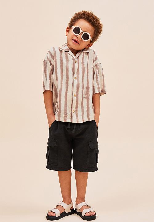 H&M - Linen-blend resort shirt - dark beige/striped