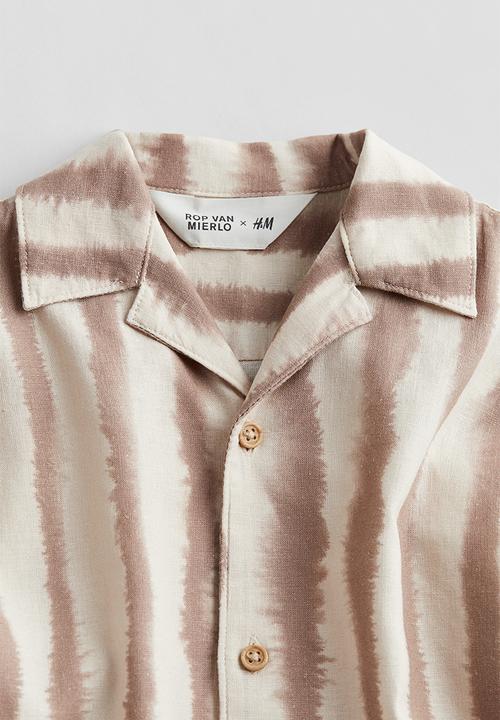 H&M - Linen-blend resort shirt - dark beige/striped