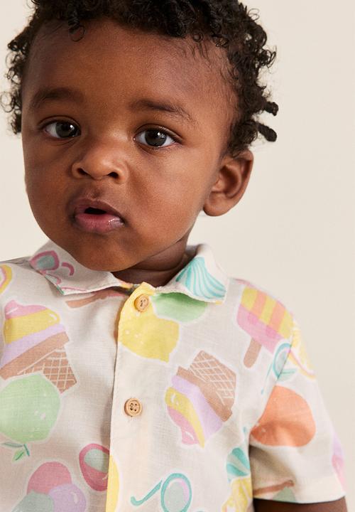 H&M - Short-sleeved cotton shirt - beige multi