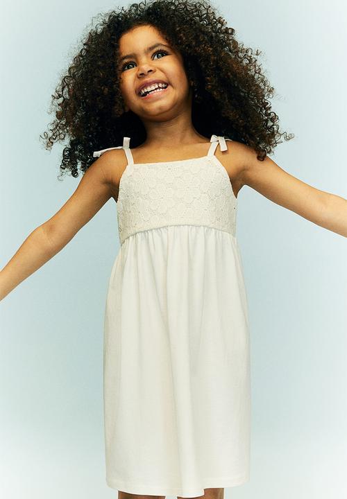 Crochet-look jersey dress - white - 1237760001