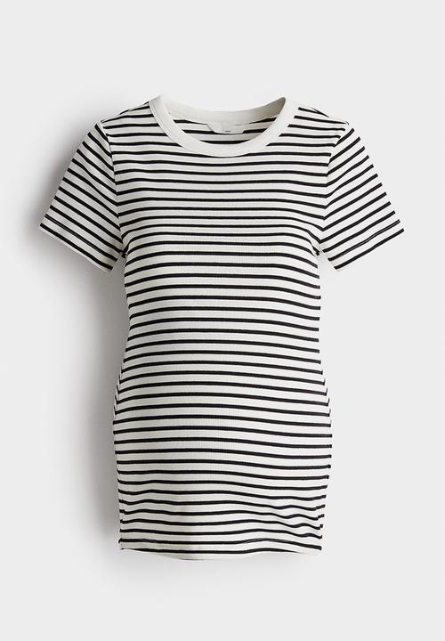 H&M - Mama ribbed top - white & black striped