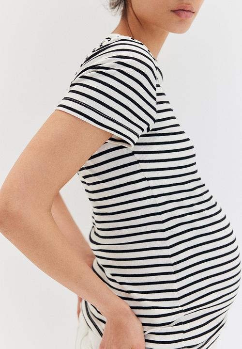 H&M - Mama ribbed top - white & black striped