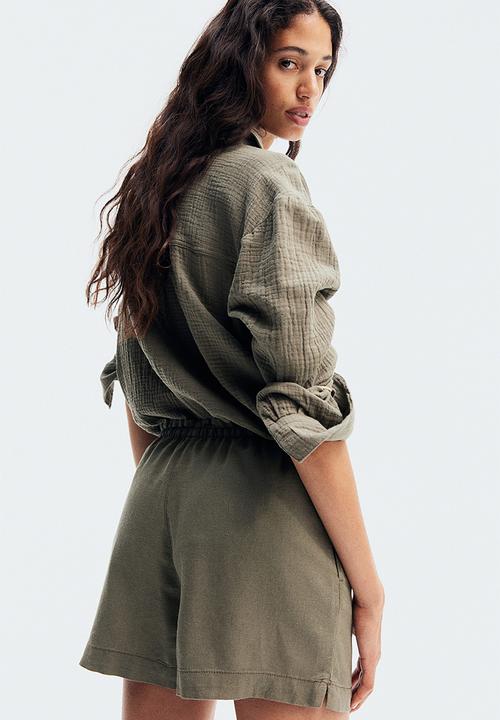 H&M - Linen-blend shorts - khaki green