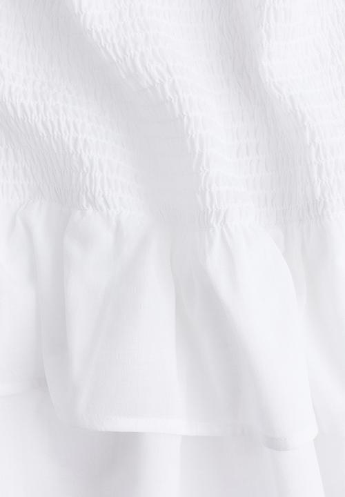 H&M - Smocked-waist tiered skirt - white