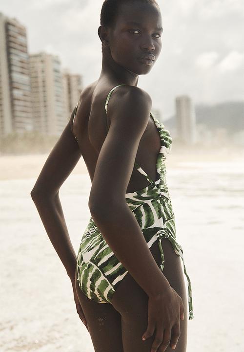 H&M - Drawstring-detail swimsuit - green leaves