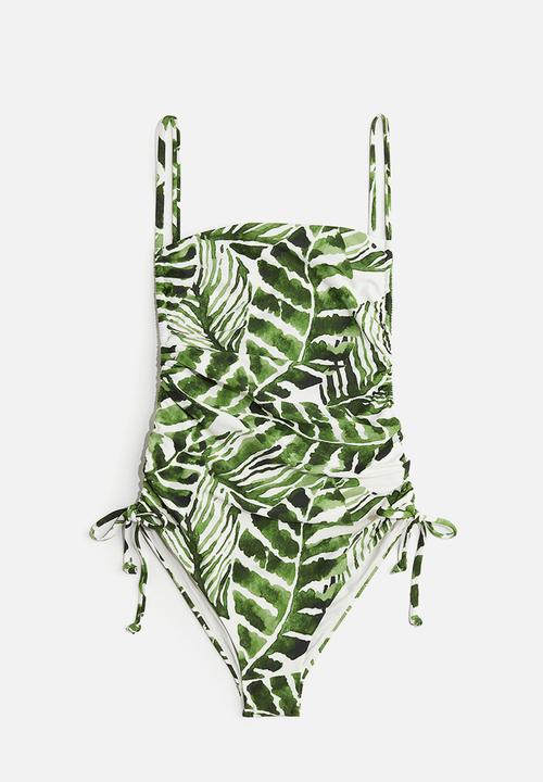 H&M - Drawstring-detail swimsuit - green leaves