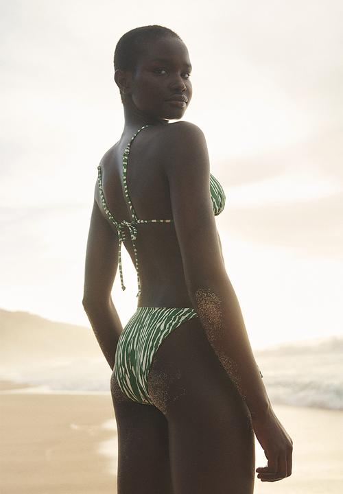 H&M - Tie tanga bikini bottoms - green patterned 